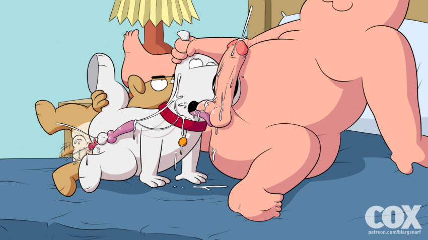 20th_century_fox 20th_century_studios anal anal_sex animal_genitalia animal_penis anthro ball_lick blargsnarf brian_griffin canine canine_penis cum family_guy fox_corporation fuzzy_door_productions group group_sex human human_on_anthro humanoid_penis interspecies knot licking male mammal oral penetration penis peter_griffin sex threesome tongue tongue_out vinny_griffin yaoi