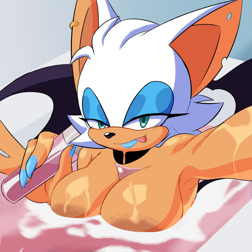 1girls bath bathing bathtub female hi_res nude null_abyss rouge_the_bat selfie solo sonic_(series) sonic_the_hedgehog_(series)