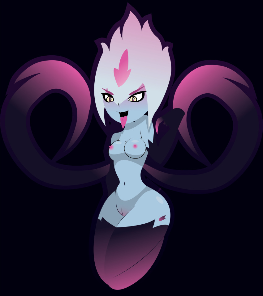 big_breasts big_hips blue_skin cat_eyes claws evelynn gloves league_of_legends pink_hair succubus thigh_highs white_hair yellow_eyes zabthekabbit