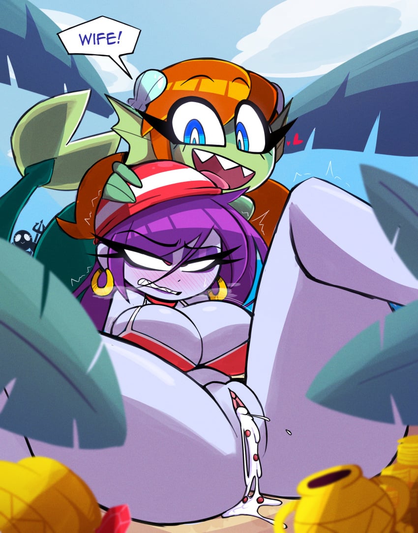 1girls after_sex ass bottomless cum cum_inside female mermaid nelljoestar purple_hair pussy red_eyes risky_boots shantae sharp_teeth thick_thighs