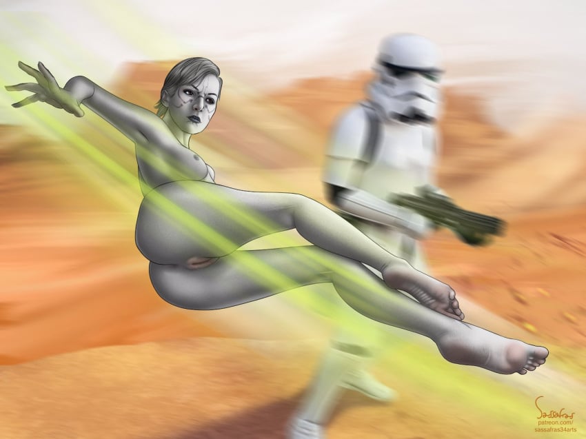 1boy 1girls jedi:_survivor merrin nightsister nude star_wars stormtrooper