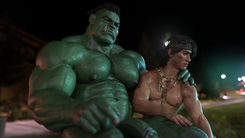 3d 3d_(artwork) absurd_res accessory age_difference amannamedn arm_hair balls big_balls big_muscles big_nipples big_penis black_hair body_hair chest_hair digital_media_(artwork) dreadlocks duo ear_piercing ear_ring erect_nipples erection facial_piercing gay genitals green_body guy_(amannamedn) hair hairy happy_trail headband hi_res holding_partner human human_male human_on_humanoid humanoid interspecies jewelry king_(amannamedn) larger_humanoid larger_male leg_hair male male/male male_only mammal muscular muscular_human muscular_humanoid muscular_male navel necklace necklace_only nipples nose_piercing nude older_humanoid older_humanoid_younger_human older_male older_on_young orc orc_male penis piercing ring_piercing size_difference smaller_human smaller_male tribal tusks younger_human younger_male