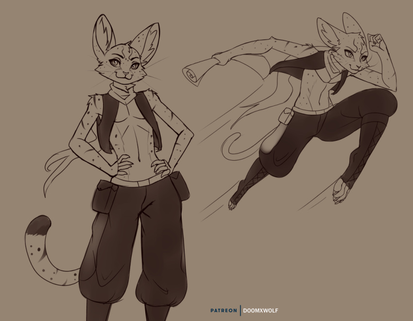 clothed clothing doomthewolf furry hand_on_hips kennai male male_focus male_only map running savannah_cat smile smiling solo