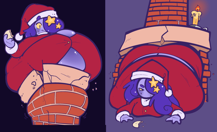 1girls ass belly christmas fizzooka huge_belly luna_(fizzooka) original_character santa_costume stuck