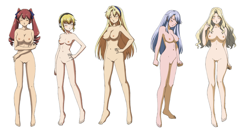 5girls amelia_evans breasts charles_bonaparte elizabeth_mably female female_only freezing_(series) genessa_roland lineup multiple_girls naked nude pussy sahara1127 satellizer_el_bridget take_your_pick transparent_background uncensored white_background