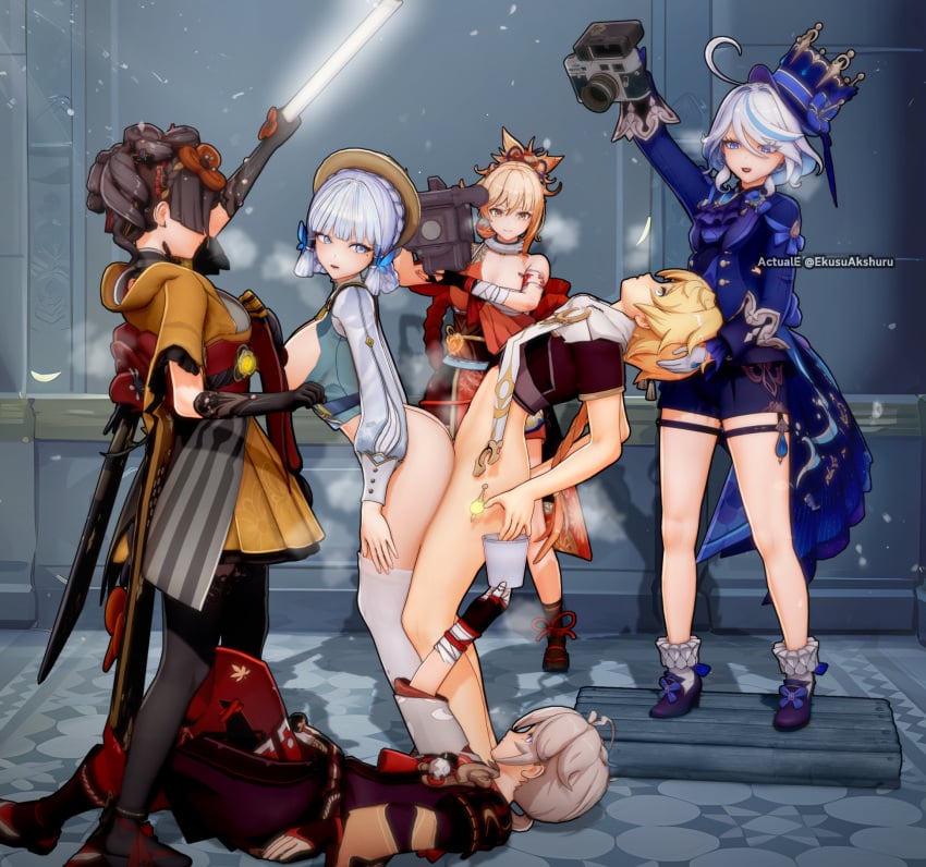 2boys 3d 4girls actuale aether_(genshin_impact) chiori_(genshin_impact) doggy_style furina_(genshin_impact) genshin_impact kaedehara_kazuha kamisato_ayaka kamisato_ayaka_(springbloom_missive) koikatsu mihoyo movie_set multiple_characters pleasure_face recording sex shimenawa straight vaginal_penetration vaginal_sex yoimiya_(genshin_impact)