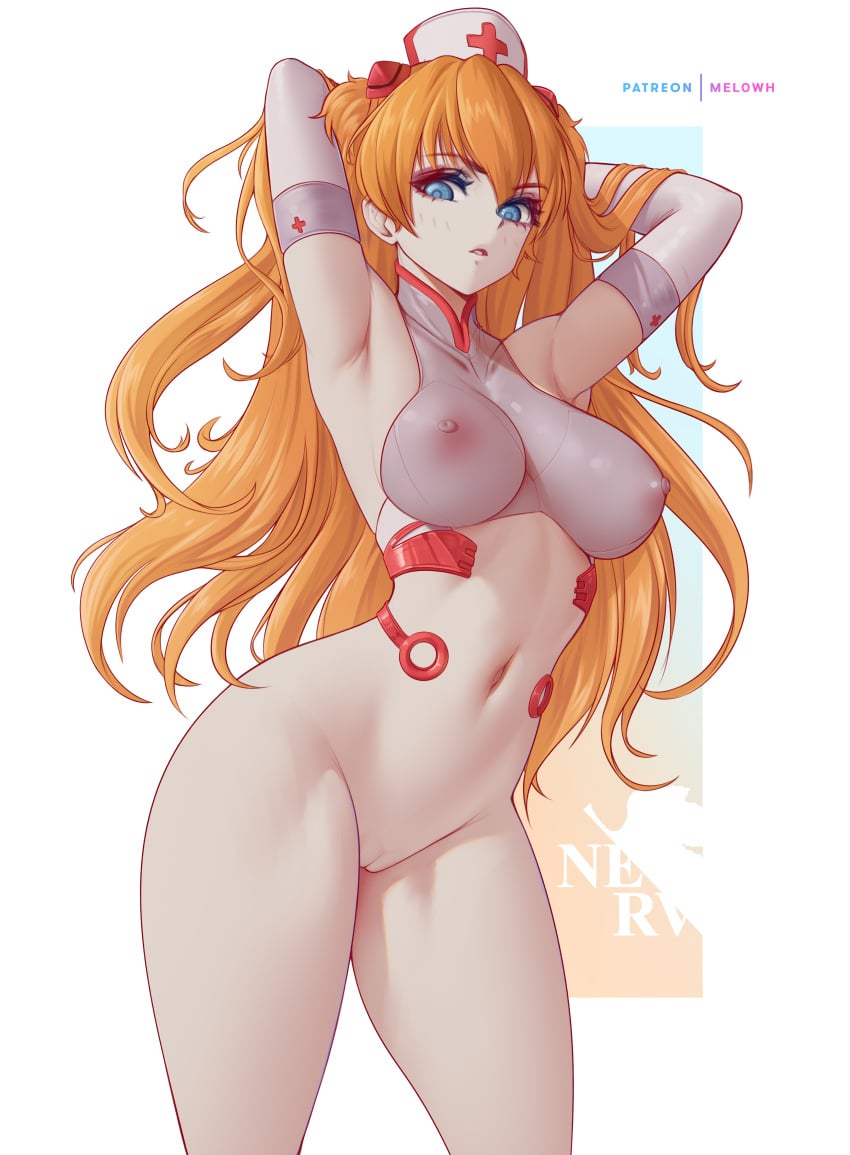 1girls 2d absurd_res areola_slip areolae armpits arms_up armwear asuka_langley_sohryu bangs belly belly_button big_breasts blush blushing_at_viewer breasts cameltoe collarbone female female_focus female_only gloves halloween halloween_costume hi_res highres hourglass_figure huge_breasts large_breasts light-skinned_female light_skin long_hair looking_at_viewer melowh navel neon_genesis_evangelion nipples no_bra no_panties nurse nurse_cap nurse_uniform orange_hair panties pussy revealing_clothes see-through see-through_clothing simple_background slim_waist solo solo_female solo_focus thighs topless wide_hips