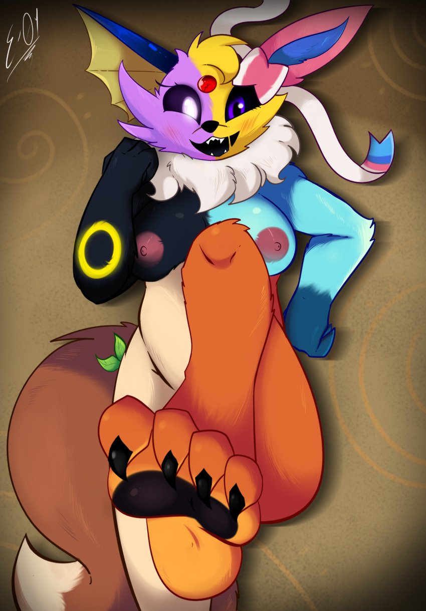 5_toes abominaceon anthro areola barefoot big_breasts black_body black_nose blue_body blush body_horror breasts brown_body brown_fur canid canine digital_media_(artwork) e-01 eevee eeveelution espeon feet female flareon foot_fetish foot_focus fur fusion generation_1_pokemon generation_2_pokemon generation_4_pokemon generation_6_pokemon glaceon glowing glowing_eyes hair hi_res humanoid_feet hybrid hybrid_pokemon jolteon leafeon looking_at_viewer mammal multicolored_body nintendo nipples nude open_mouth orange_body orange_fur pawpads paws pink_body pink_fur plantigrade pokemon pokemon_(species) pokemon_fusion purple_body purple_eyes simple_background smile soles solo sylveon tail tan_body tan_fur teeth toes umbreon vaporeon white_body white_fur yellow_body yellow_fur