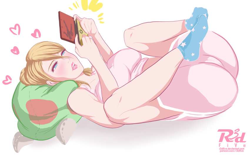 3ds ass female gaming gym_shorts metroid nintendo nintendo_ds panties r3dfive samus_aran shorts solo t-shirt