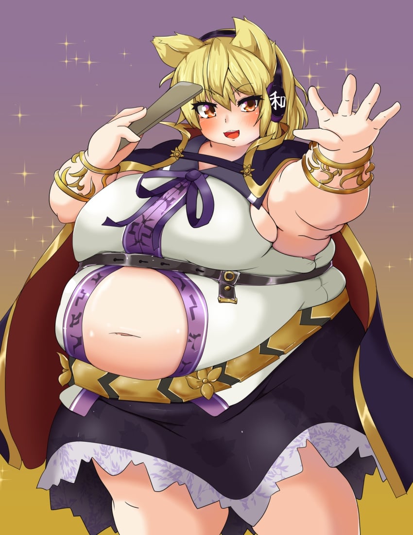 bbw belly_overhang big_belly big_female blonde_hair blush chubby chubby_female embarrassed fat fat_ass fat_female fat_fetish fat_girl fat_woman fatty huge_belly large_female nerizou obese obese_female overweight overweight_female pig plump pork_chop thick_thighs touhou toyosatomimi_no_miko tubby weight_gain