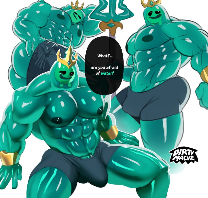 1boy 2024 abs ass bara big_bulge big_muscles blue_body blue_nipples bottomwear bottomwear_down bracelet bulge butt clothed clothing crown dialogue dirtymache english_text epic_games fortnite glistening glistening_body goo_creature goo_humanoid headgear hi_res humanoid jewelry looking_at_viewer lying mache male male_only melee_weapon muscular muscular_humanoid muscular_male nipples on_side open_mouth open_smile partially_clothed pecs penis polearm poseidon_(fortnite) rippley shorts shorts_down simple_background smile smirk solo spear text topless trident weapon white_background