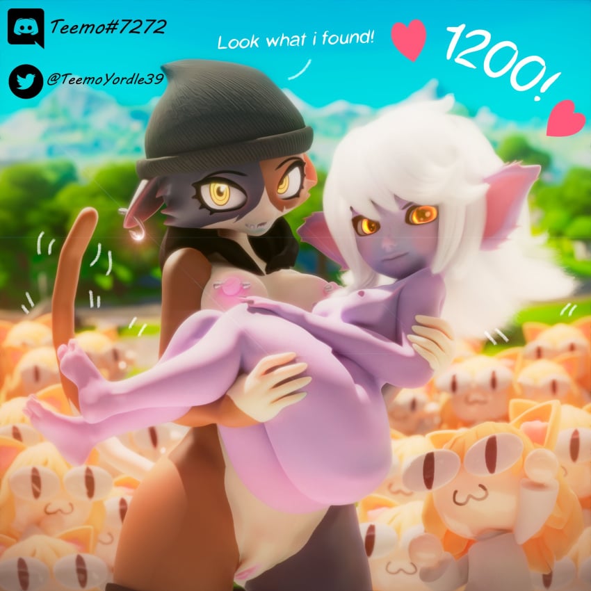 2023 2girls 3d :3 breasts discord_(app) discord_logo discord_tag female female_only fortnite furry league_of_legends meow_skulls_(fortnite) neco-arc pink_skin purple_body purple_skin pussy teemoty trees tristana twitter_logo twitter_username yordle