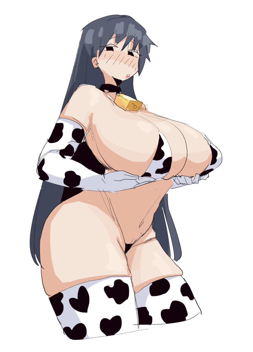 azumanga_daiou blush cow_print female leebongchun sakaki white_background