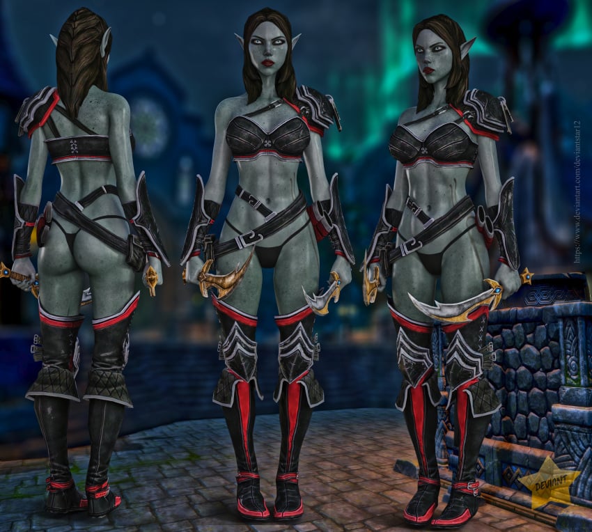 1girls 3d alyn_shir black_hair dark_skin dark_skinned_female deviantstar12 elf elf_female kingdoms_of_amalur:_reckoning thong thong_bikini