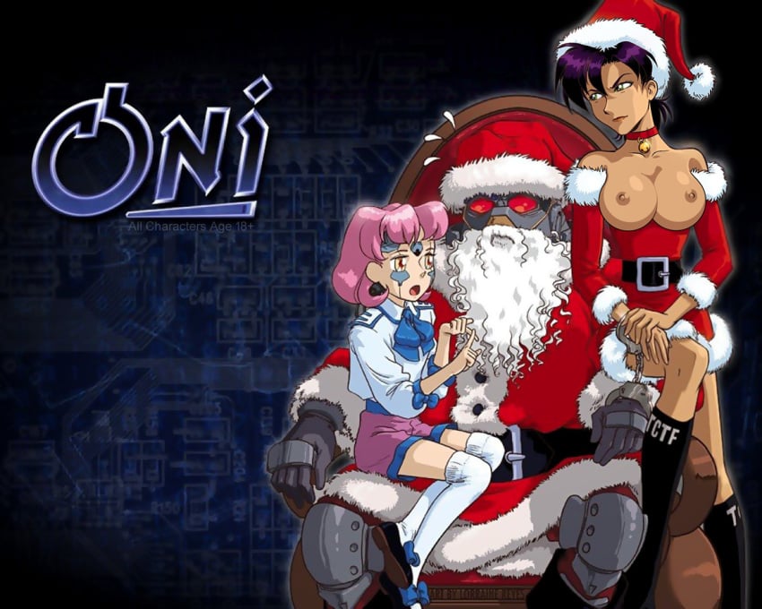 bungie konoko oni_game santa_claus sitting_on_lap tagme topless topless_female