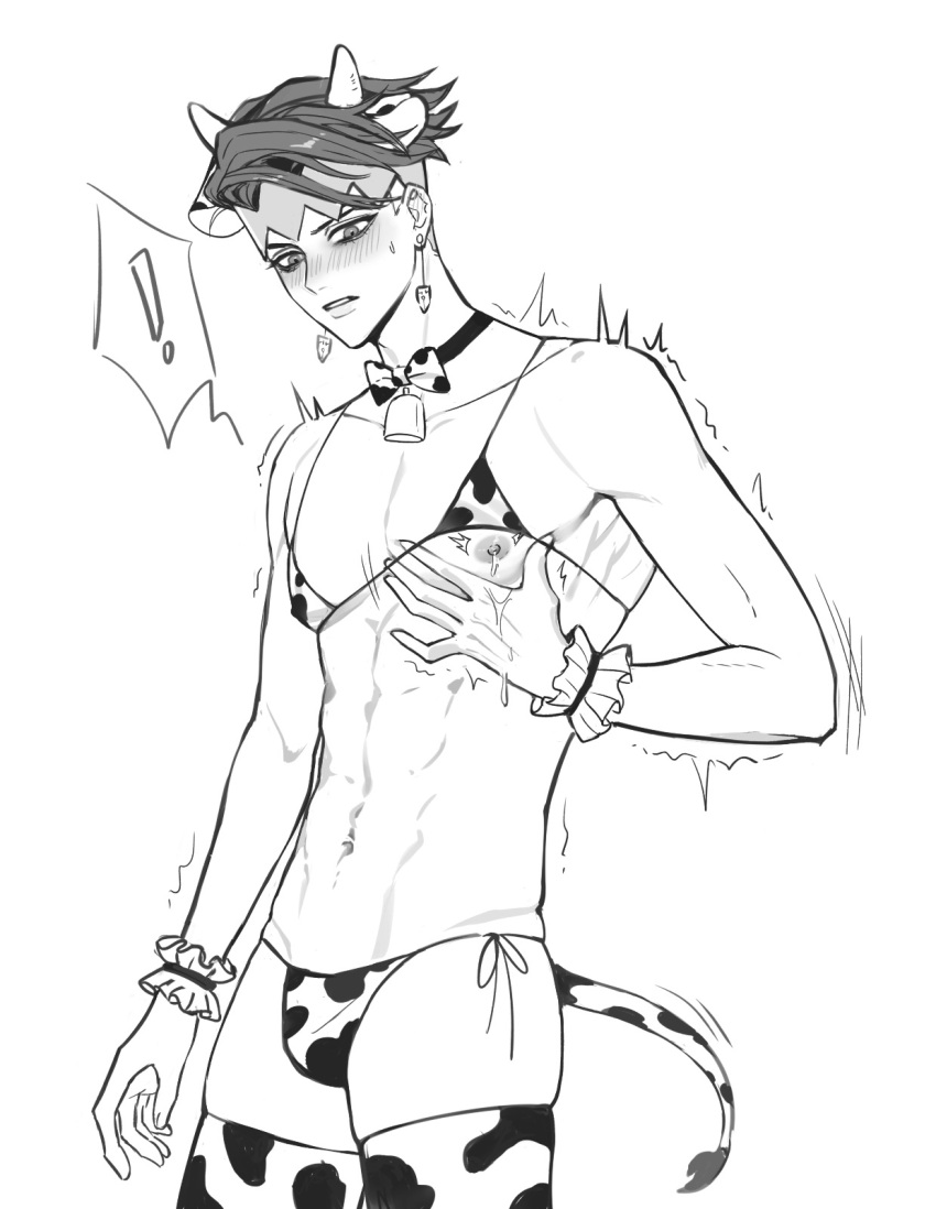 1boy bikini cow_ears cow_horns diamond_is_unbreakable earrings horns jojo's_bizarre_adventure male male_nipples male_only muscular rohan_kishibe solo