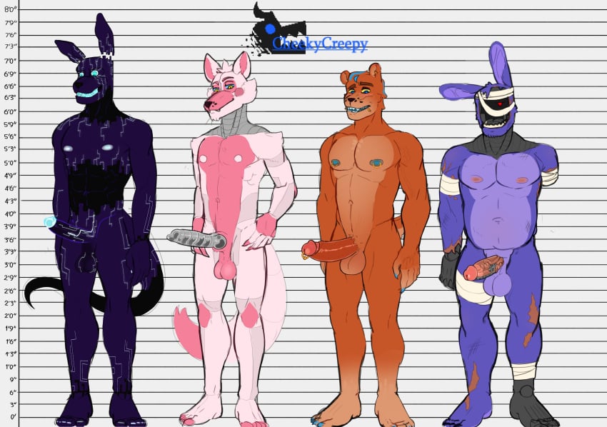 anthro cheekycreepy five_nights_at_freddy's five_nights_at_freddy's:_security_breach five_nights_at_freddy's_2 fnaf furry glamrock_freddy_(fnaf) height_chart knotted_penis male_only mangle_(fnaf) mxes_(fnaf) penis_out reference_sheet uncensored withered_bonnie