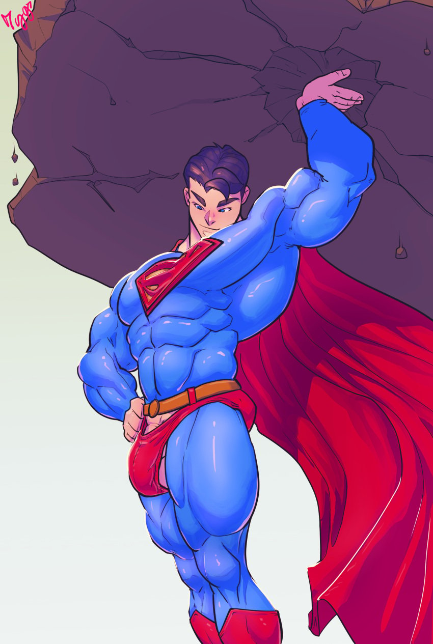 1boy balls bara bulge bulge_through_clothing clark_kent clothing dc dc_comics male male_focus male_only muscular_male mygetawayart penis penis_outline solo_male superhero superman superman_(series) tight_clothing