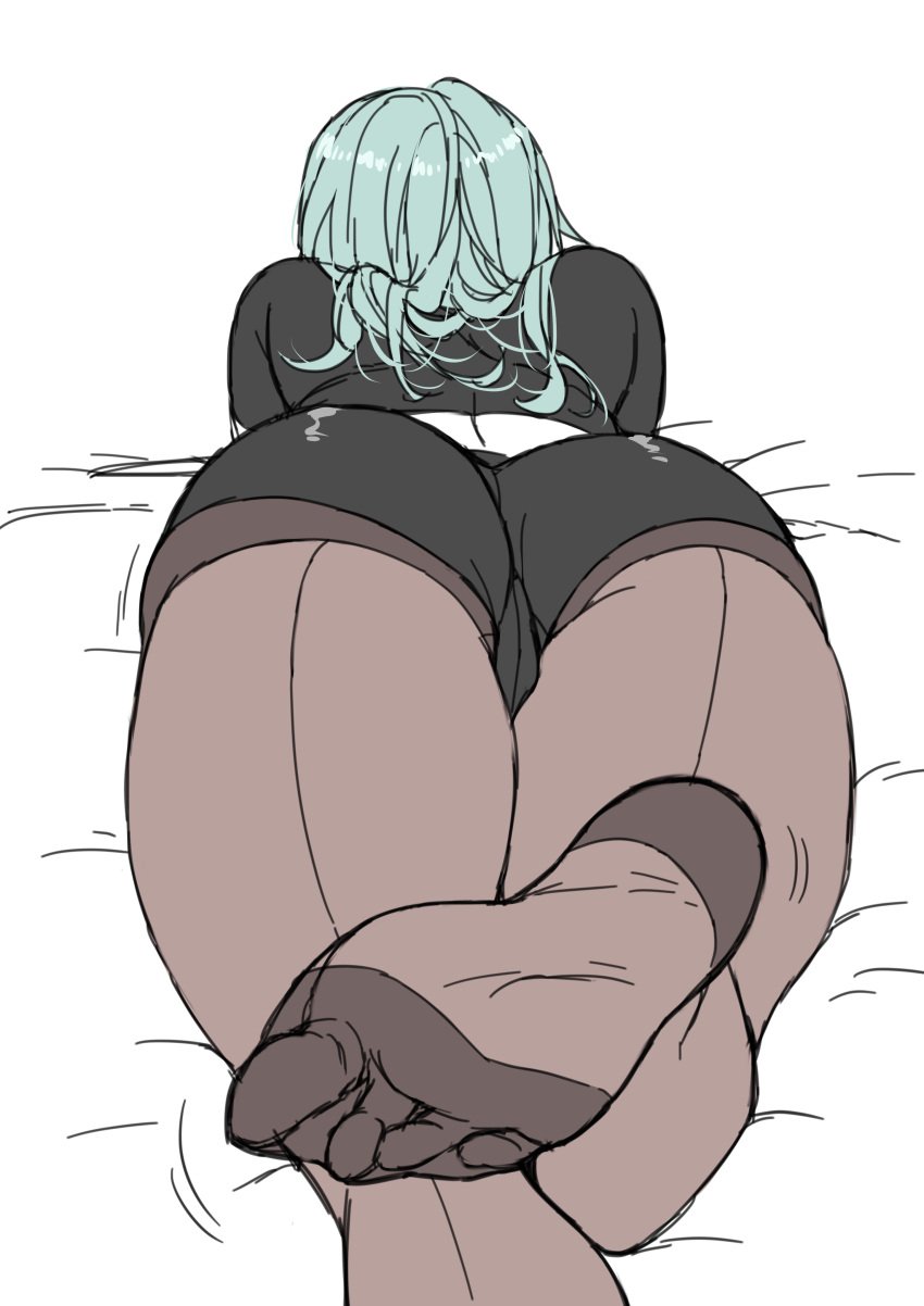 1girls ass ass_focus byleth_(fire_emblem) byleth_(fire_emblem)_(female) female female_only fire_emblem fire_emblem:_three_houses green_hair karakamayo large_ass nintendo on_bed on_stomach pantyhose solo thighs