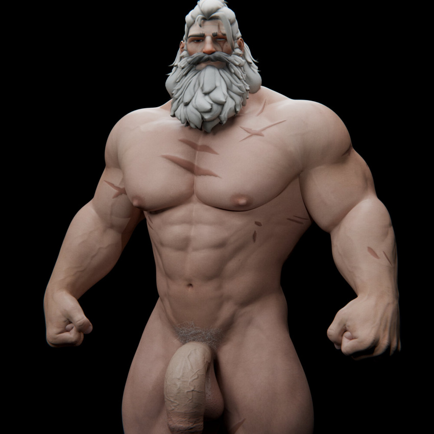 1boy 3d 3d_(artwork) balls bara big_penis fat_cock male male_only muscular muscular_male older_male overwatch overwatch_2 penis reinhardt solo solo_male voluox