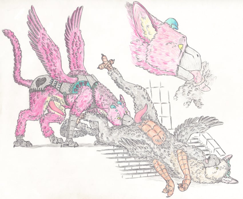 anal animal_genitalia avian chimera feathered_wings feathers fluffy hybrid male open_mouth oral penis rimming sex skyfifer tapering_penis the_last_guardian trico wings yaoi