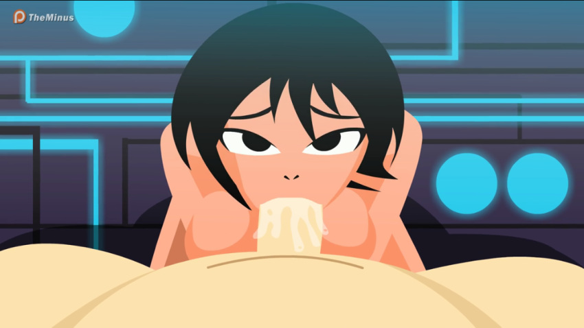 1girls 1male ashi_(samurai_jack) asian big_breasts black_hair breasts canon_couple daughters_of_aku fellatio heroine looking_at_partner looking_at_viewer oral orgasm orgasm_face penis saliva samurai_jack samurai_jack_(character) short_hair sucking theminus villainess