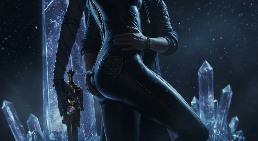 3d 3d_(artwork) 3d_model bayonetta bayonetta_(character) leshay7 suit waist_grab