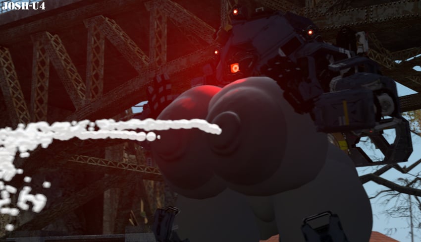1_eye big_female female ion_(titanfall) josh-u4 lactation mecha milk milk_squirt milking_breasts red_eyes robot squeezing_breast taller_female titanfall titanfall_2