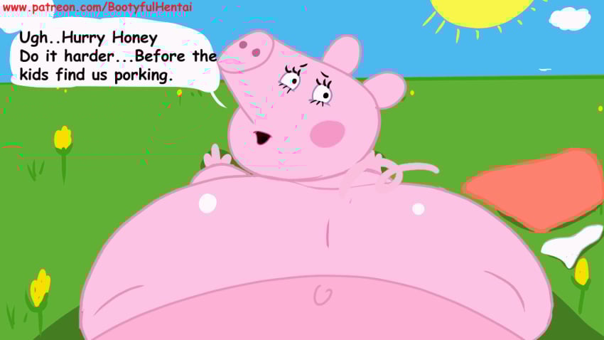 1girls ass big body bounce bouncing daddy_pig discovery_kids female flower from furry girl jiggle jiggling milf mommy_pig mother mother orange peppa_pig pig pink pink-skinned pov skin skirt viewed