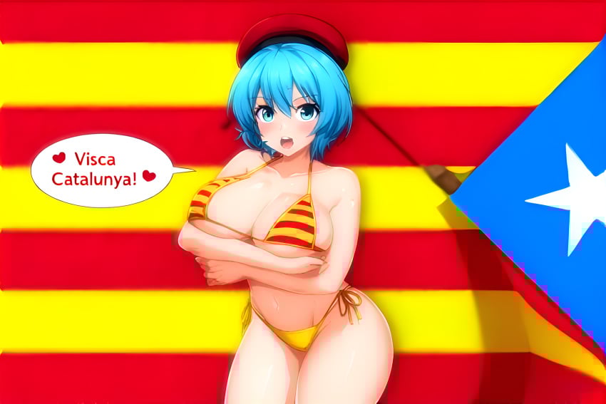 ai_assisted at ayanami_rei barretina catalan catalan_girl catalonia catalonia_bikini catalonia_flag catalonia_flag_bikini estelada huge_breasts independence indoctrinating_viewer indoctrination looking neon_genesis_evangelion neopn_genesis_evangelion patriotism rei rei_ayanami senyera sexy_girl spain spanish_text speech_bubble tetillas tetillas_(artist) viewer