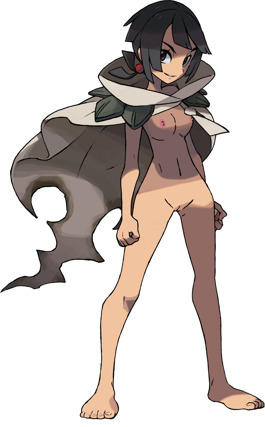 1girls barefoot black_hair bob_cut breasts cape dark-skinned_female dark_skin edit feet human human_only legs navel nintendo nipples nude nude_filter official_artwork_edit pokemon pussy red_eyes short_hair short_ponytail smile solo thecrazypartyco toenails toes uncensored w.t.dinner zinnia_(pokemon)