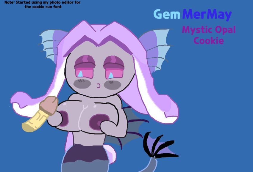 big_breasts blue_pupils cookie_run cookie_run_kingdom grey_skin mermaid mermaid_girl mermaid_tail mermay mermay2025 mystic_opal_cookie purple_eyes purple_hair snake_hair tagme