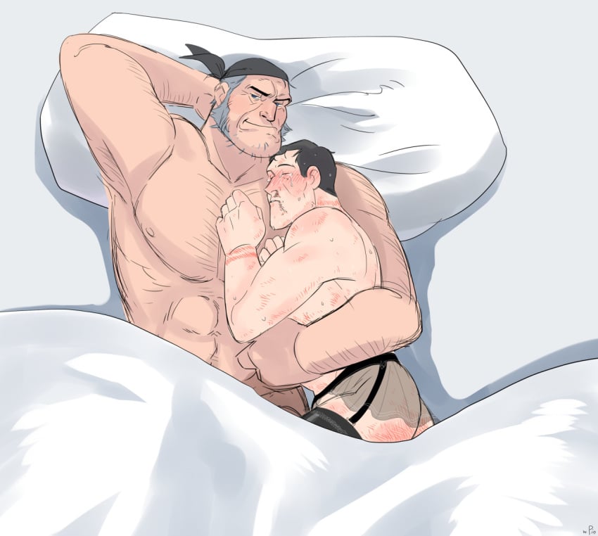 after_rape after_sex arm_hair bara beard bed bondage bruised bruised_ass bruised_face bruises chest_hair classic_heavy confident crossdressing dubious_consent garter_belt garter_straps gay hickey hickey_marks masculine_crossdresser medic_(team_fortress_2) miniskirt nosebleed nude nude_male pinpinte questionable_consent rope_burn size_difference sleeping smug team_fortress_2 tears thighhighs yaoi