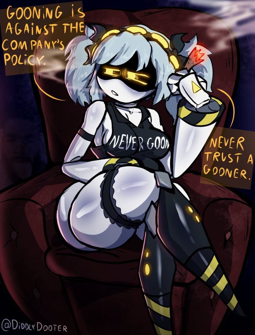 alternate_costume diddlydooter1 dinkdiddly female female_only garter_belt j_(murder_drones) large_breasts murder_drones never_goon smoking wide_hips