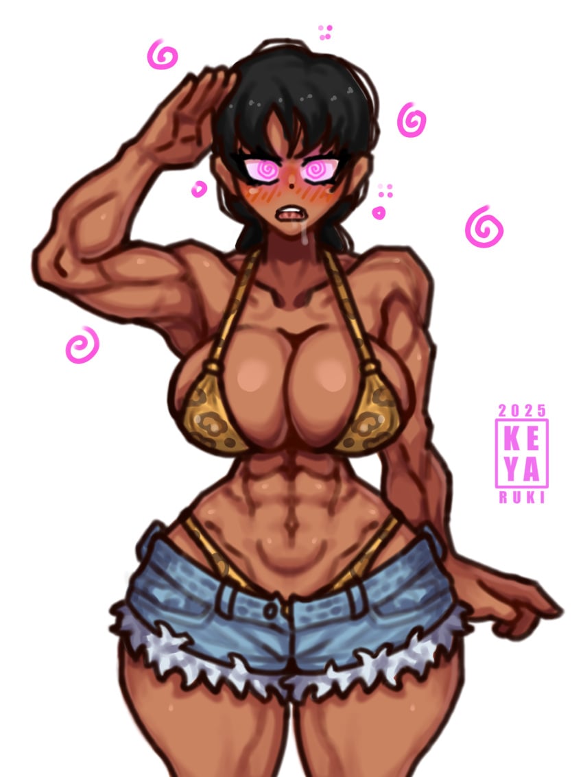 1girls bangs big_ass big_breasts big_calves big_thighs black_hair bra breasts chainsaw_man dark-skinned_female detailed dripping female front_view gyaru gyarufication hotpants hypnosis hypnotic_eyes jeans_shorts keyaruki large_ass large_breasts massive_breasts mind_break mind_control mitaka_asa muscular muscular_arms muscular_female muscular_thighs panties saliva saliva_trail salivating tall thick_ass thick_thighs whored_out