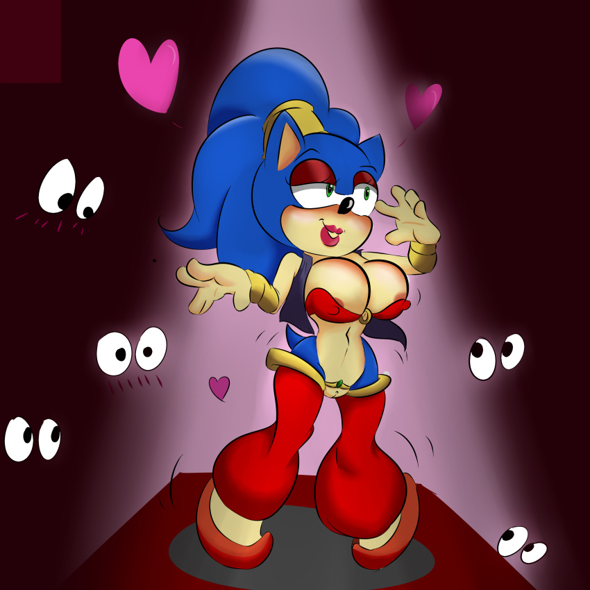 1girls bimbo blue_fur bra breasts busty cleavage dancer_outfit eyeshadow furry hedgehog hourglass_figure lipstick lovelarceny mammal navel nipples pussy rule_63 sirwal sonic_(series) sonic_the_hedgehog sonique_the_hedgehog voluptuous