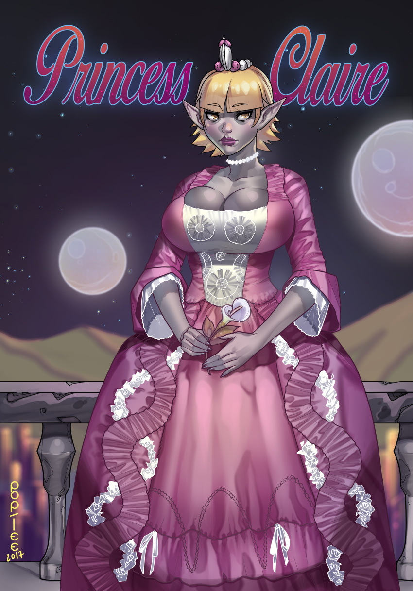 blonde_hair comic_cover cover crown dickgirl dress drow flower futanari gown intersex pop-leex princess princess_claire short_hair tiara