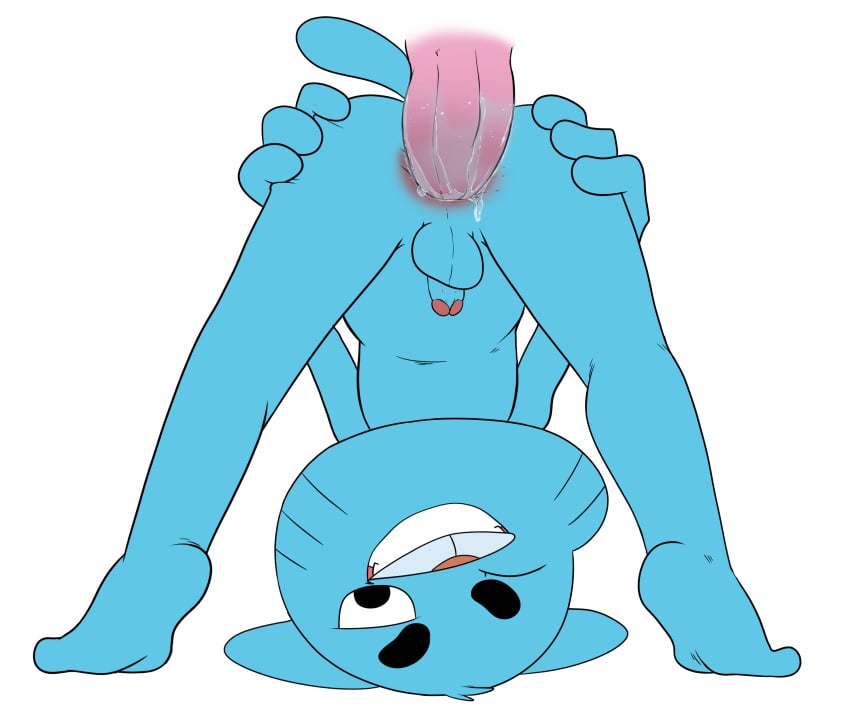 2015 absurd_res anal anal_sex anthro anus ass backsack balls blue_fur cartoon_network cub duo erection fangs feline fur glans gumball_watterson hi_res humanoid_penis jerseydevil looking_back male mammal nude penetration penis presenting presenting_hindquarters raised_heel simple_background solo_focus spread_anus spreading the_amazing_world_of_gumball whiskers white_background yaoi young