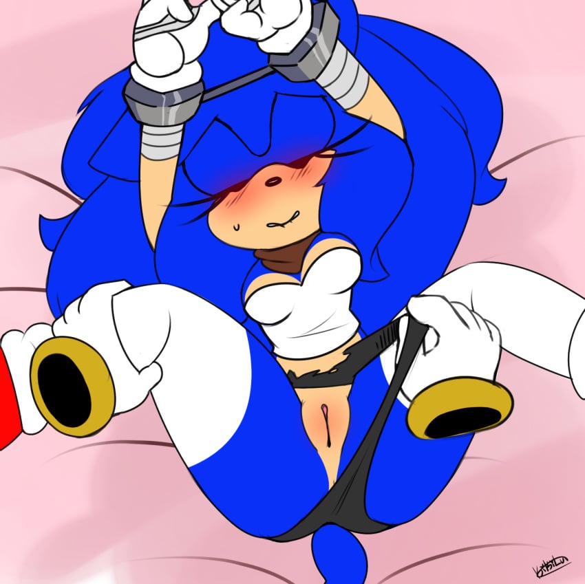 amy_rose blue_fur bound breasts female furry handcuffs hedgehog kikiluv legs_up mammal pussy rule_63 sonic_(series) sonic_the_hedgehog sonique_the_hedgehog spread_legs undressing yuri