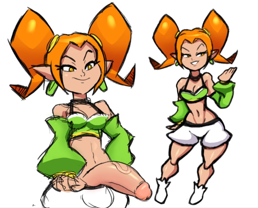 1girls big_penis breasts dickgirl drunkengeneral female futanari holly_lingerbean intersex orange_hair penis shantae shantae:_half-genie_hero twintails