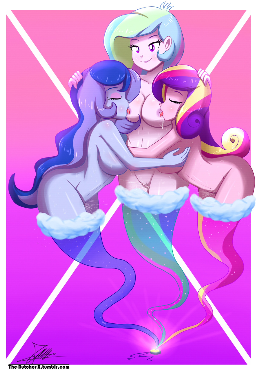 3girls big_breasts breast_grab breast_sucking breasts dean_cadance equestria_girls female friendship_is_magic genie hasbro hi_res highres humanized incest long_hair multicolored_hair my_little_pony nude princess_cadance_(mlp) princess_celestia_(mlp) princess_luna_(mlp) principal_celestia siblings signature sister sisters smooth_skin the-butch-x threesome vice_principal_luna yuri