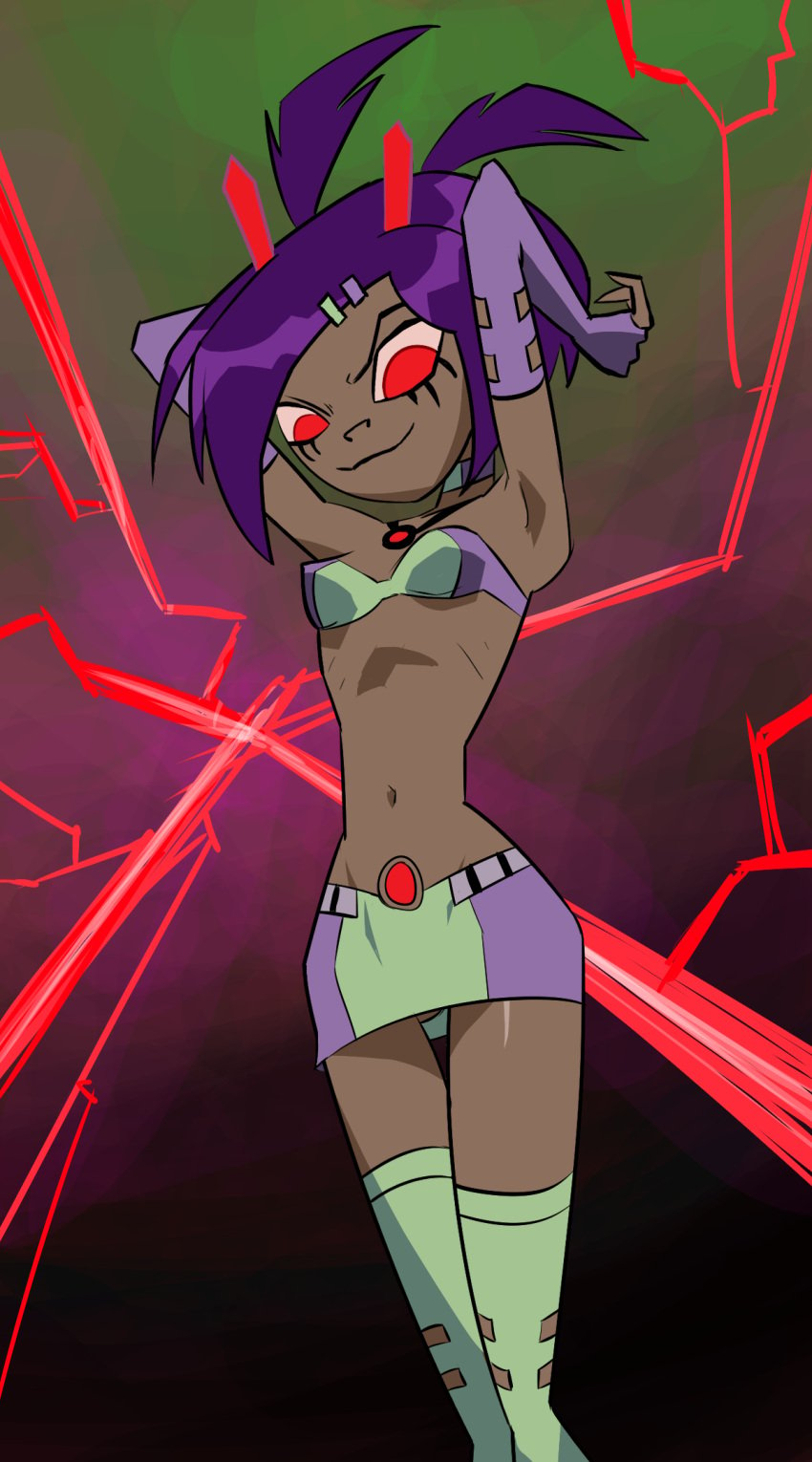 1girls dark-skinned_female dark_skin devilcomics female female_only miniskirt purple_hair red_eyes sari_sumdac sari_sumdac_(sg) small_breasts solo solo_female tank_top transformers transformers_animated twintails