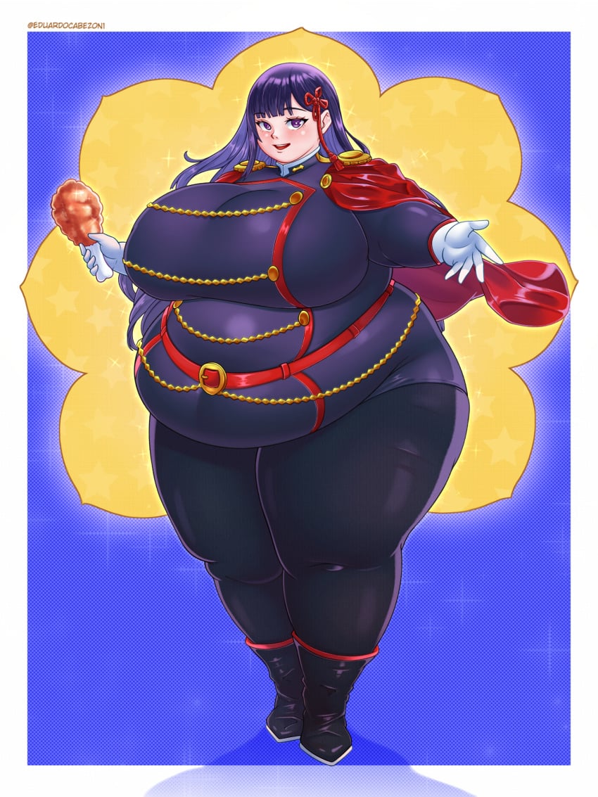 1girls 2024 anti-demon_corps_uniform bbw belly belly_overhang big_belly big_breasts black_hair blush breasts chicken_meat chubby chubby_female cleavage educabezon fat fat_arms fat_belly fat_female fat_fetish fat_thighs fat_woman food huge_breasts large_belly light-skinned_female light_skin long_hair mato_seihei_no_slave overweight overweight_female ssbbw thick_thighs thighs weight_gain wide_hips yamashiro_ren