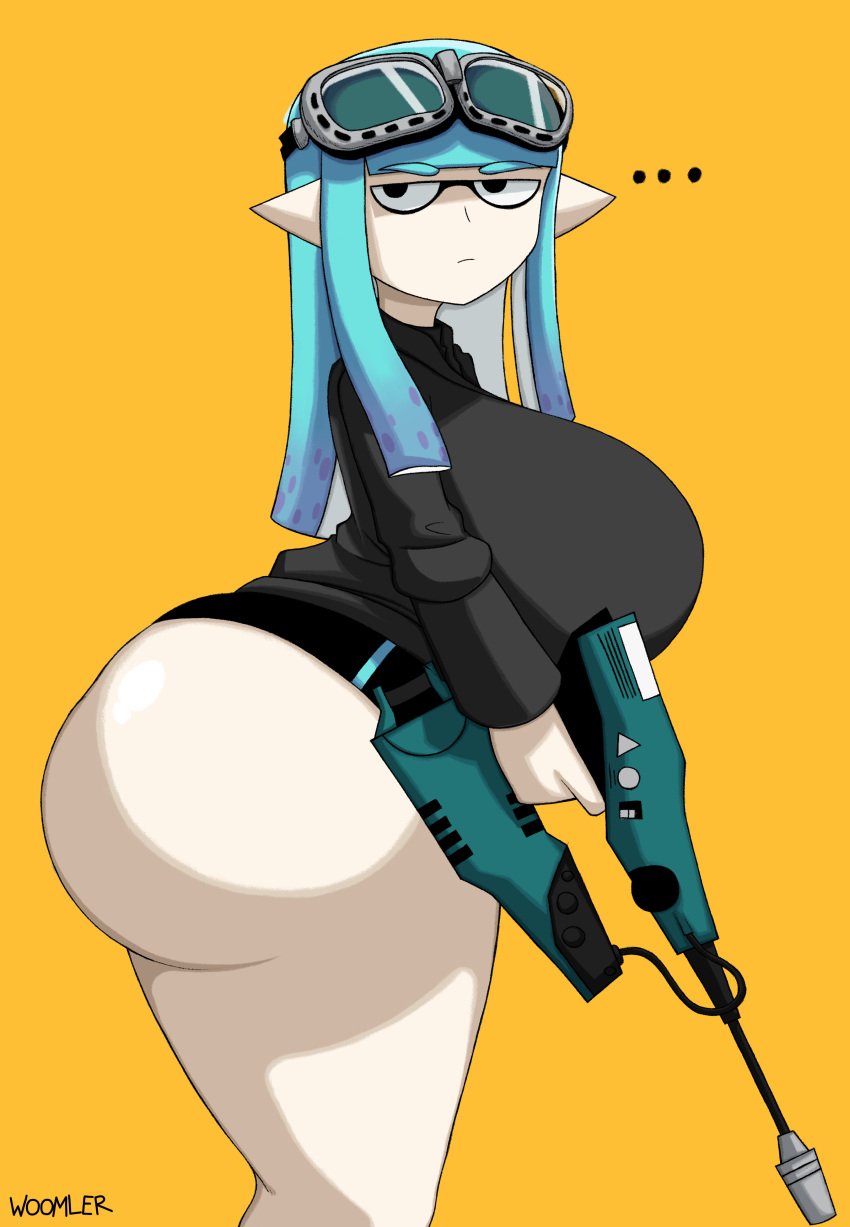 … 1girls artist_name ass_bigger_than_head big_ass big_breasts blue_hair breasts clothing female headgear huge_ass huge_breasts inkling inkling_girl jet_squelcher looking_at_viewer nintendo shooter shooter_(splatoon) solo splatoon splatoon_(series) thick_ass thick_thighs weapon woomler yellow_background