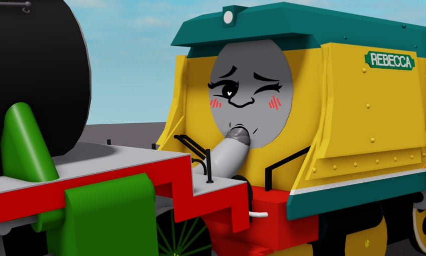 blowjob blush heart-shaped_pupils henry_the_green_engine just_the_tip rebecca_the_happy_engine tagme thomas_and_friends