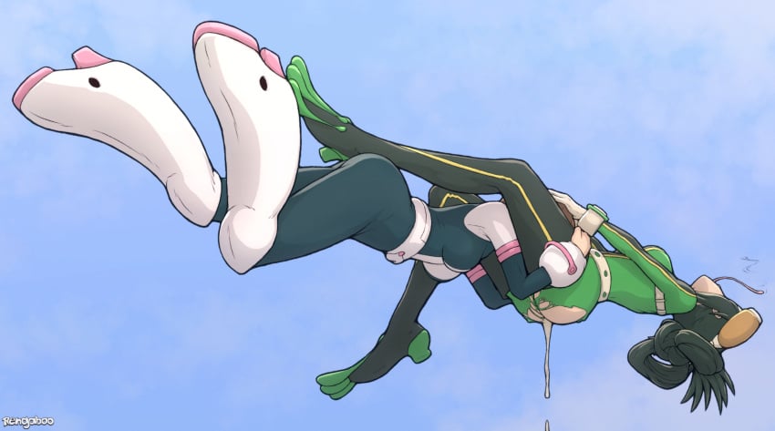 ass bodysuit boots cunnilingus hand_on_head head_between_legs head_between_thighs hero_outfit_(mha) lesbian_sex licking licking_pussy my_hero_academia ochako_uraraka oral oral_sex rengaboo ripped_clothes ripped_clothing thighs tongue tongue_out tsuyu_asui vaginal yuri