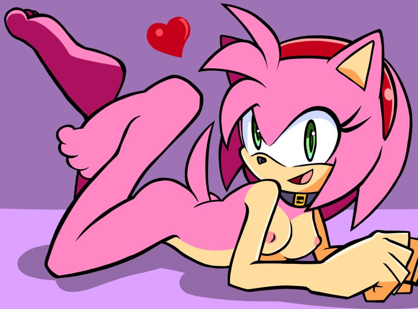 amy_rose big_feet breasts collar colored female furry heart_symbol lying_on_stomach randomguy999 sega sketch sonic_(series)