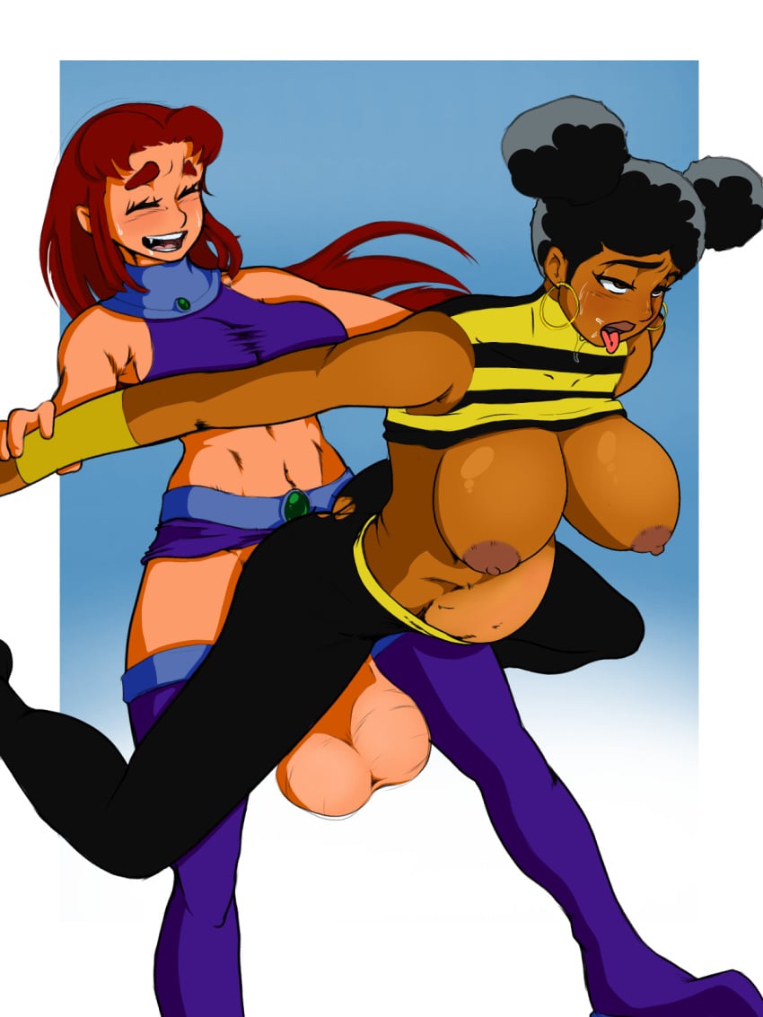 1futa 1girls abs alien alien_futanari arms_behind_back balls bent_over big_breasts black_female black_hair boots breasts brown_skin bumblebee_(dc) clothed clothed_sex clothing color dark-skinned_female dark_skin dc dc_comics duo erection female fucked_senseless futa_on_female futanari happy hentaidges hoop_earrings huge_balls huge_cock human humanoid intersex large_breasts leather_pants light-skinned_futanari light_skin mostly_clothed penis purple_boots red_hair ripped_clothing rolling_eyes sex skirt smile standing_sex starfire stockings stomach_bulge teen_titans thigh_boots thigh_high_boots tongue tongue_out torn_clothes torn_legwear