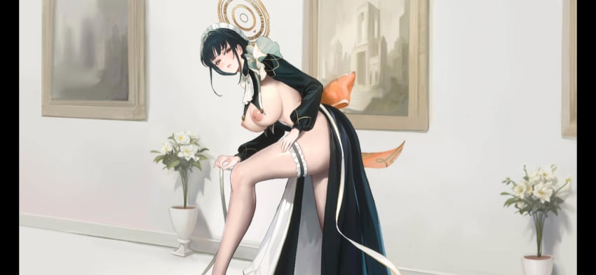 big_ass big_breasts hestia_(aeons_echo) maid_uniform nutaku