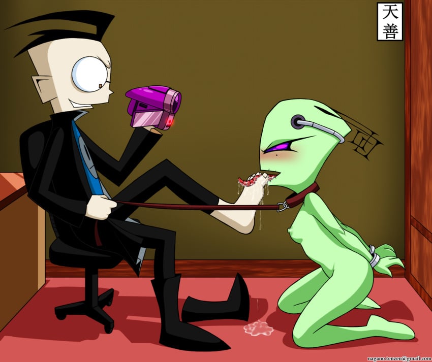 alien antennae bondage dib female foot_fetish foot_licking green_skin invader_zim irken leash nipples tak tak_(invader_zim) tenzen